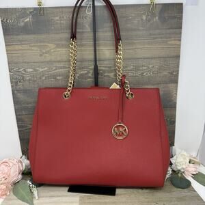 Michael Kors Susannah Flame Red Large Tote Shoulder Bag NWT